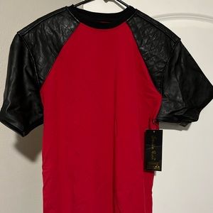 Leather Sleeve T shirt